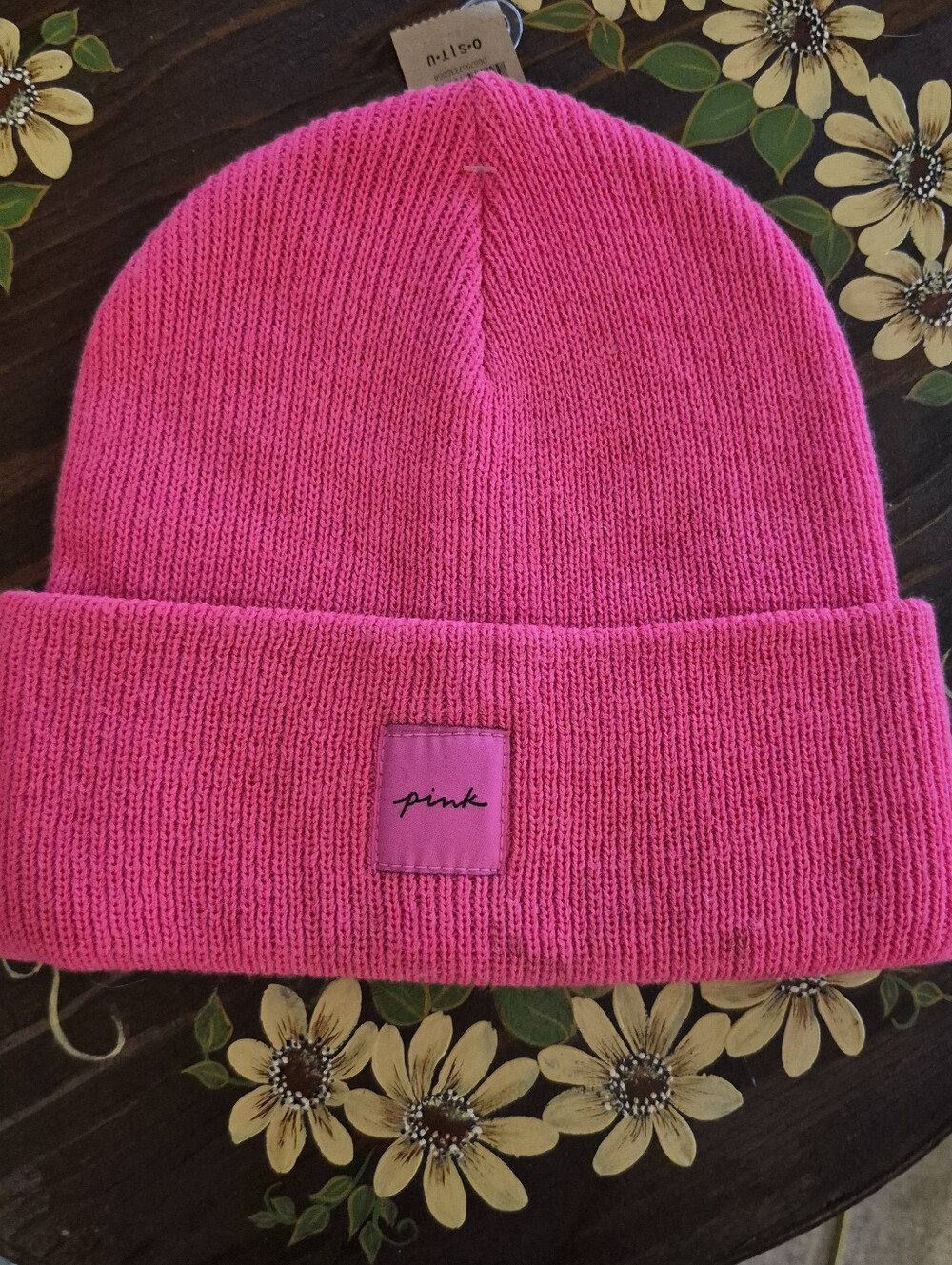 PINK Victoria's Secret Hot Pink Folded Cuff Beanie
